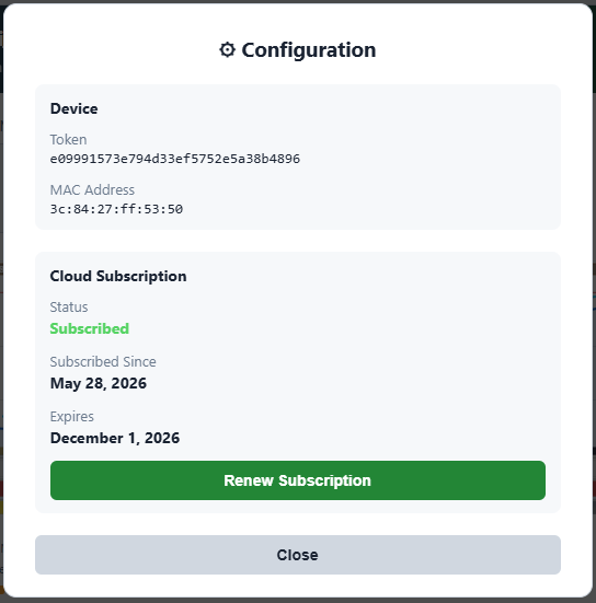Cloud dashboard with active subscription badge