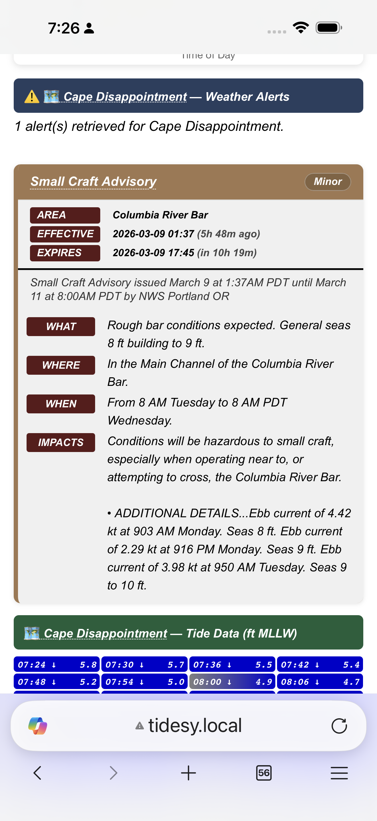 Alert detail card on mobile