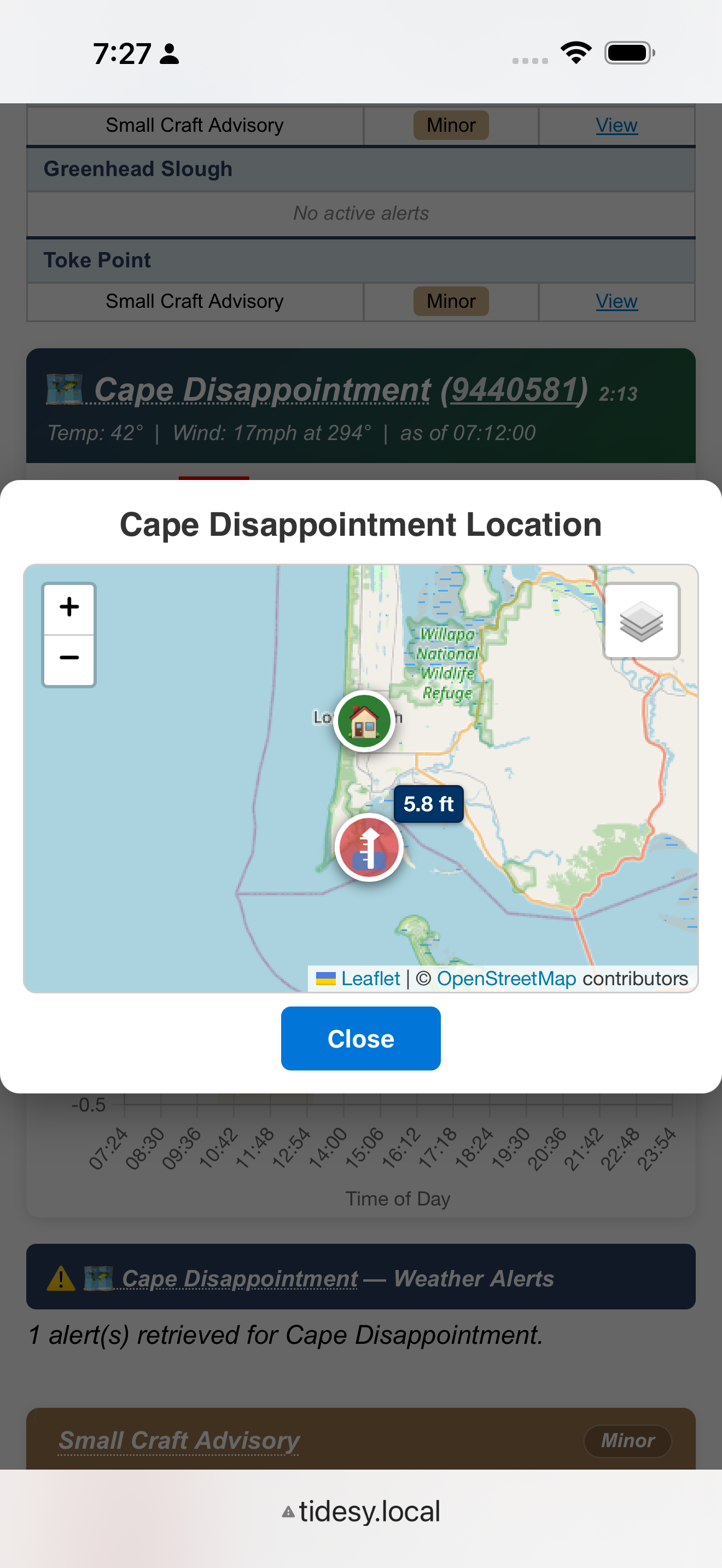 Individual station map popup on mobile